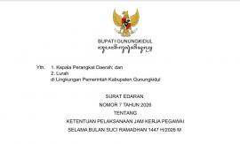 S.E. BUPATI GUNUNGKIDUL JAM KERJA PEGAWAI SELAMA BULAN RAMADHAN 1447 H/2026